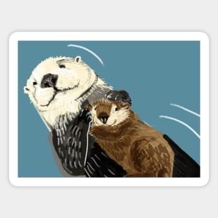 Sea otter with a cute baby Magnet